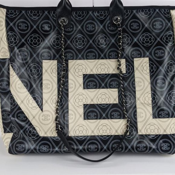 SOLD Chanel Camellia Large Black Deauville Tote - Picture 2 of 7